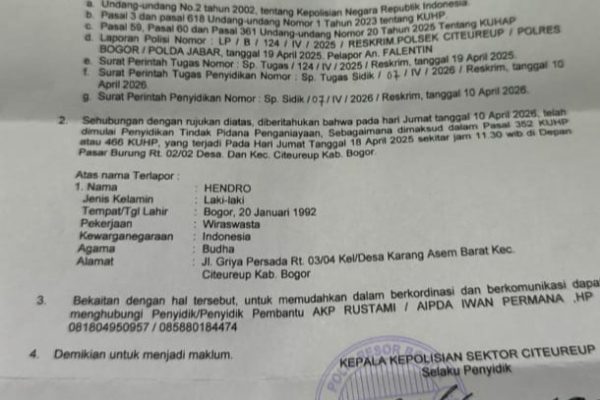 Kasus Penganiayaan Pemilik Toko Maju Terus Furniture di Citeureup Mengendap 1 tahun lebih. Pelaku Bebas Berkeliaran, Korban Pertanyakan Kinerja Penyidik.